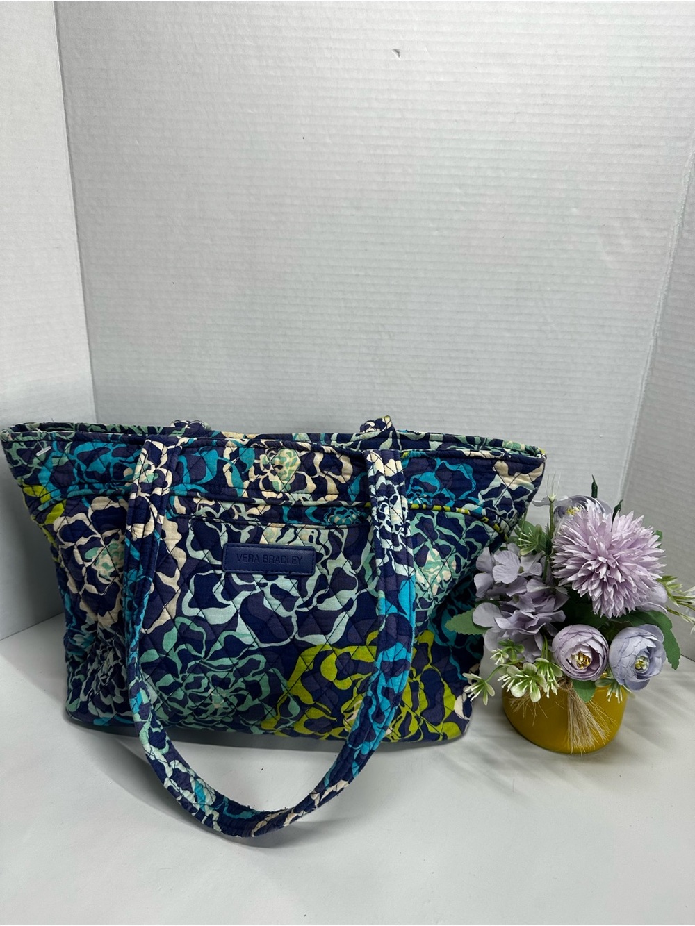 Vera Bradley Navy Teal Floral Quilted Tote